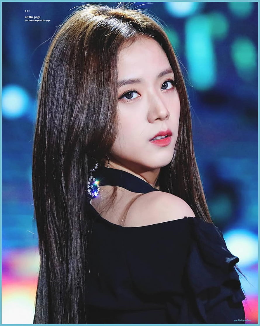 Jisoo Blackpink in Black Off-Shoulder Top with Sparkling Earrings on Stage HD phone wallpaper