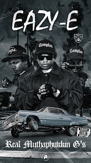 Eazy-E Hip Hop Poster with Lowrider Car and Compton Caps HD phone wallpaper
