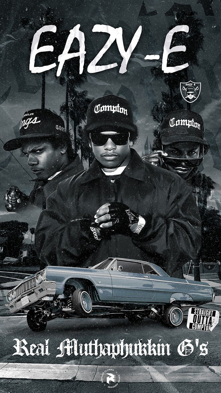 Eazy-E Hip Hop Poster with Lowrider Car and Compton Caps HD phone wallpaper