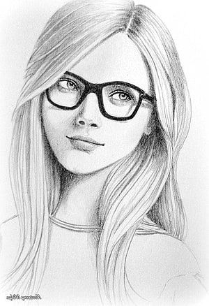 Realistic Pencil Portrait of a Young Woman Wearing Black Framed Glasses HD phone wallpaper
