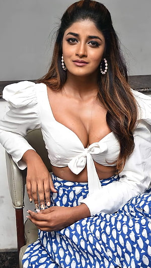 Dimple Hayathi in White Blouse and Blue Fish Print Skirt HD phone wallpaper