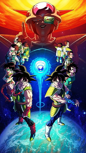 Dragon Ball Z Bardock and Saiyan Warriors Floating Above Planet Earth HD phone wallpaper