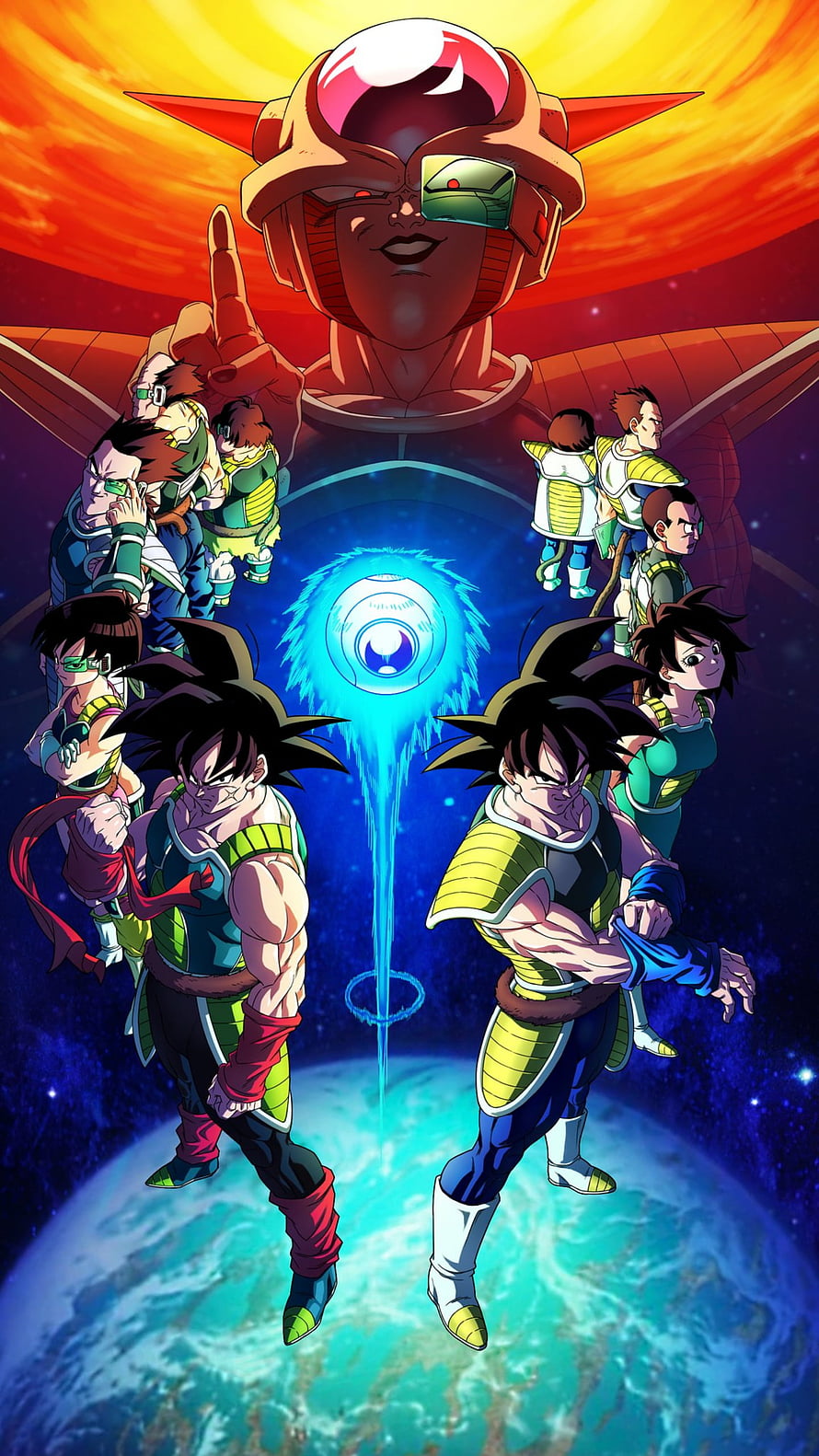 Dragon Ball Z Bardock and Saiyan Warriors Floating Above Planet Earth HD phone wallpaper