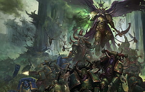 Mortarion and the Death Guard in a Plagued Warhammer 40,000 Battle Scene HD wallpaper
