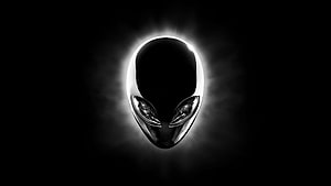 Glowing Alienware Logo on Black Background with Dramatic Light Rays HD wallpaper