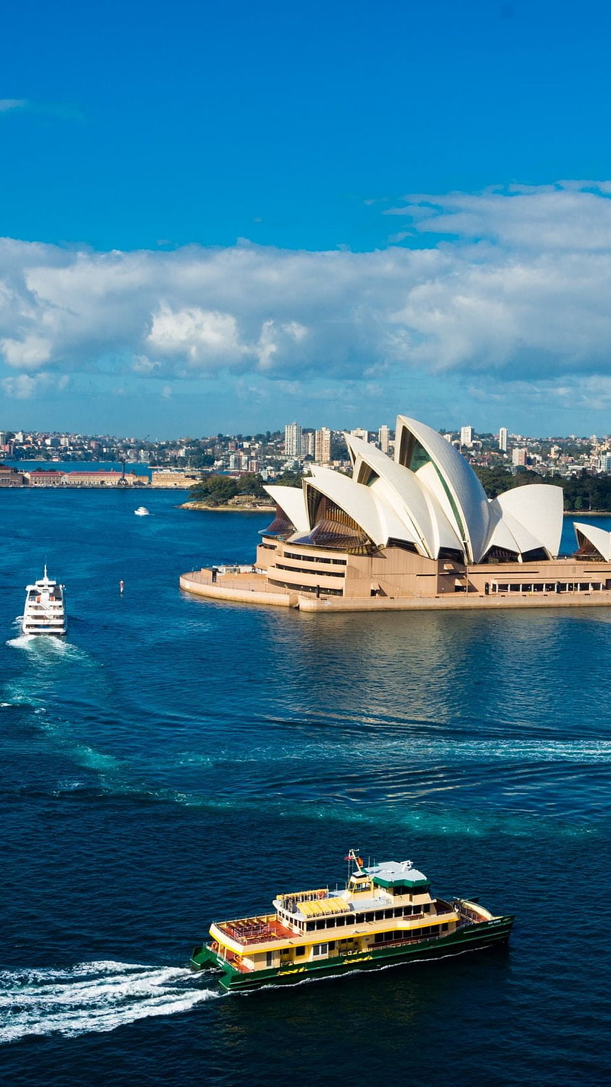 Sydney Opera House and Harbour Bridge View with Ferry Boats on the Water HD phone wallpaper