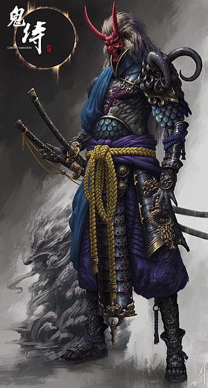 Ghost Samurai Concept Art: Oni Demon Warrior in Ornate Japanese Armor HD phone wallpaper