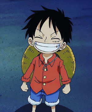 Monkey D. Luffy from One Piece grinning with a straw hat on his back HD phone wallpaper