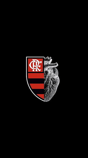 Flamengo Club Crest Merged With Anatomical Heart Illustration on Black Background HD phone wallpaper