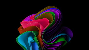 Windows 11 Multicolored Abstract Ribbon Logo on Black Background HD wallpaper