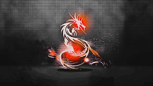 Fiery Dragon Spirit with Glowing Red Energy on Dark Textured Background HD wallpaper