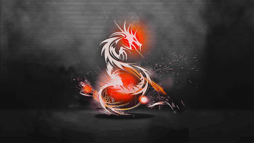 Fiery Dragon Spirit with Glowing Red Energy on Dark Textured Background HD wallpaper