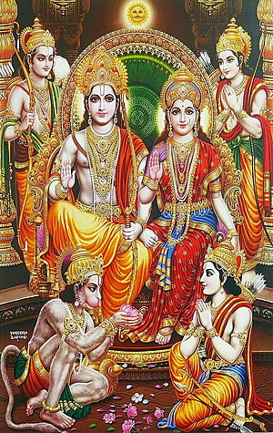 Lord Vishnu and Sita with Hanuman and Lakshmana in Traditional Indian Temple Art, Jay Shri Ram ji. Sita ram, Hanuman, Lord vishnu HD phone wallpaper