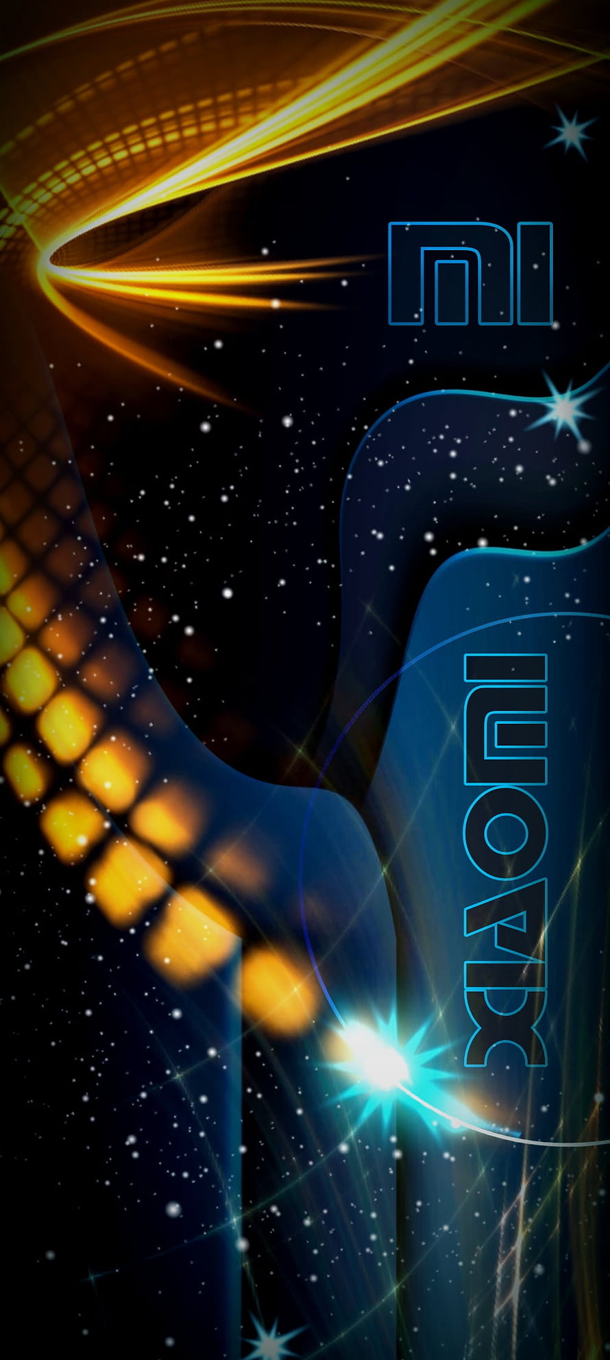 Xiaomi Mi Brand Abstract Wallpaper with Blue and Gold Light Streaks on Dark Background HD phone wallpaper