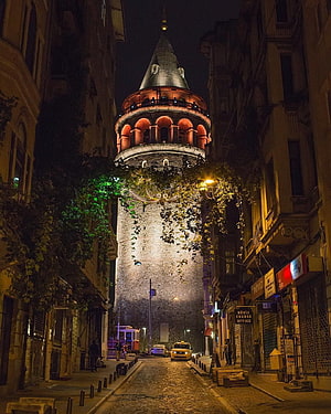 Galata Tower Illuminated at Night in Istanbul Historic District HD phone wallpaper
