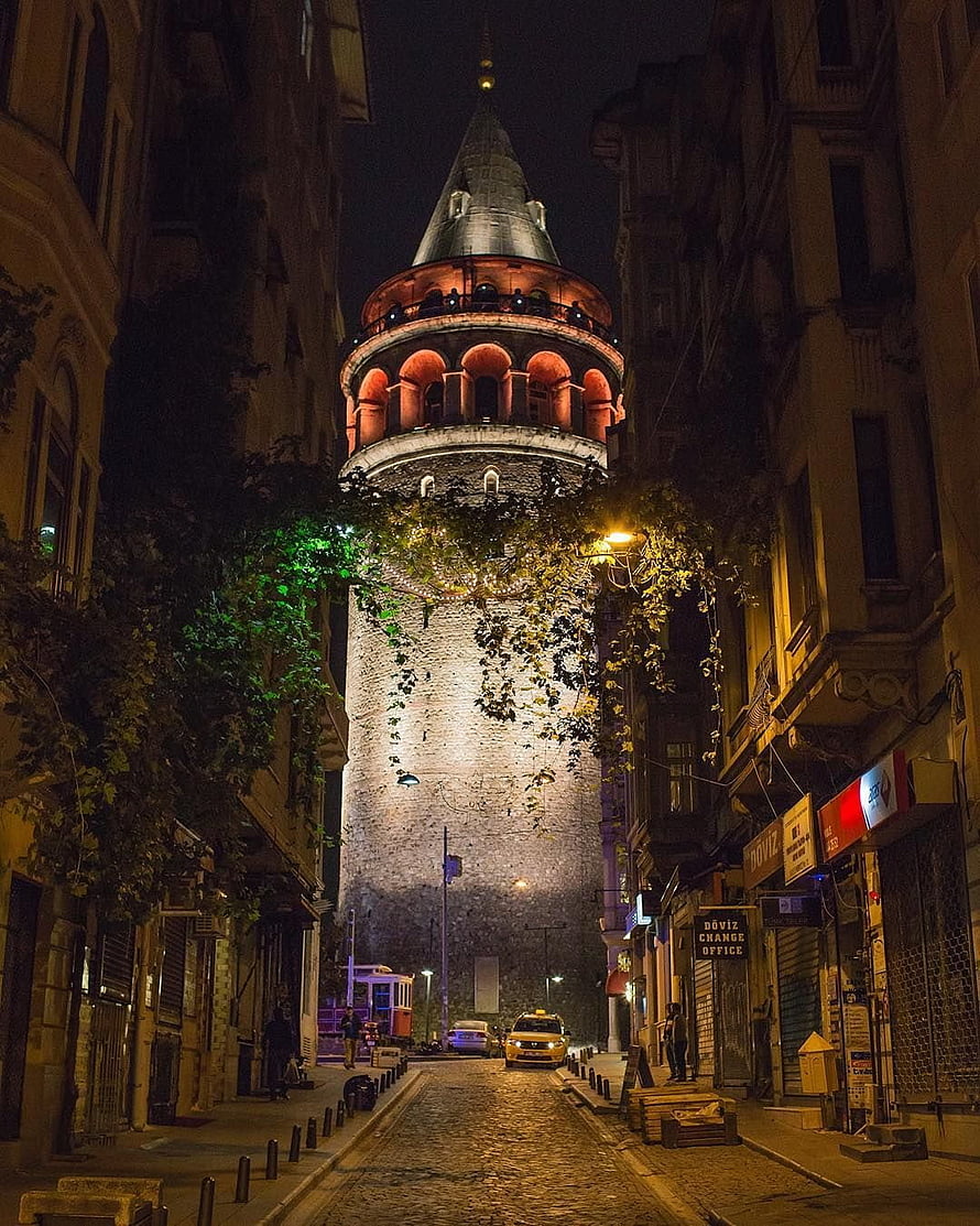 Galata Tower Illuminated at Night in Istanbul Historic District HD phone wallpaper