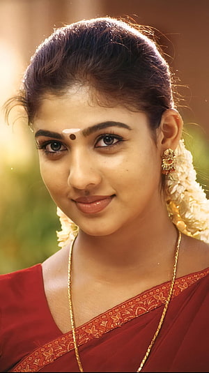 Nayantara in Traditional Red Saree with Jasmine Garland and Gold Jewelry HD phone wallpaper