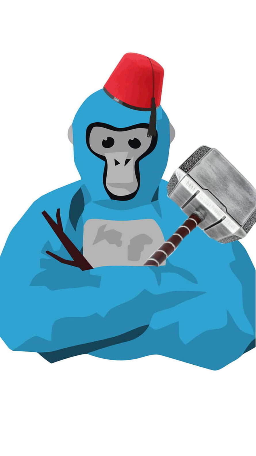 Gorilla Tag Character Wearing Fez and Holding Hammer in Blue Hoodie HD phone wallpaper