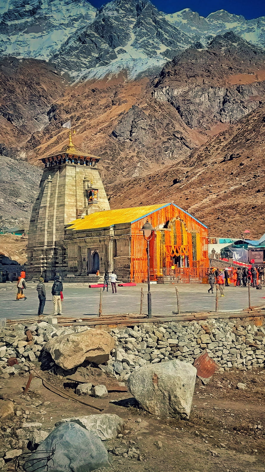 Kedarnath Temple Complex Set Against Snow-Capped Himalayan Peaks HD phone wallpaper