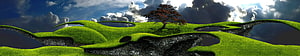 Surreal Floating Grassland with Lone Tree Under Dramatic Stormy Sky HD wallpaper
