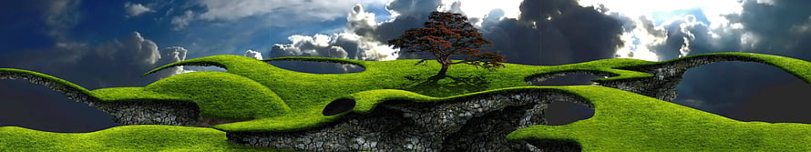 Surreal Floating Grassland with Lone Tree Under Dramatic Stormy Sky HD wallpaper