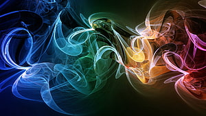 Vibrant Multicolored Abstract Smoke Swirls on Dark Background HD wallpaper