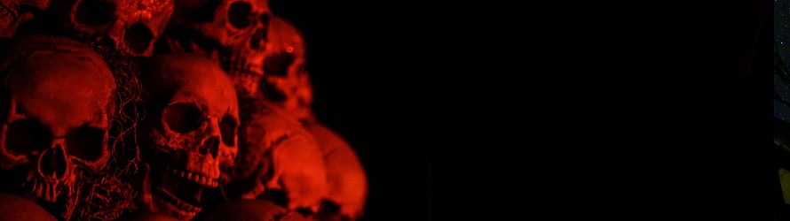 Dark Red Skulls in Shadowy Horror Scene HD wallpaper