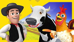 La Granja de Zenón 3D Animated Farm Characters with Cow and Rooster HD wallpaper
