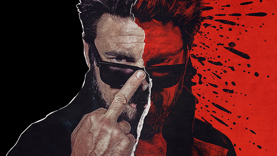 Billy Butcher from The Boys in a dramatic split-face portrait with red ink splatter and a shushing gesture HD wallpaper