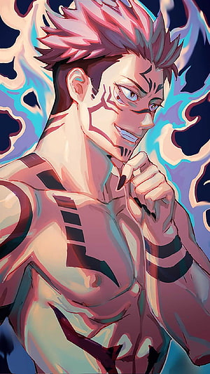 Ryomen Sukuna Jujutsu Kaisen Anime Character Portrait with Blue Flame Aura HD phone wallpaper