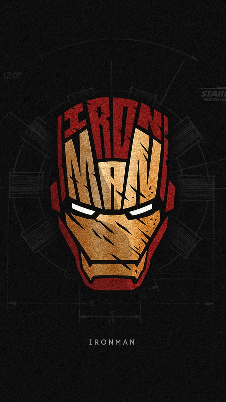 Iron Man Minimalist Helmet Logo with Blueprint Background and Stark Industries Mark HD phone wallpaper