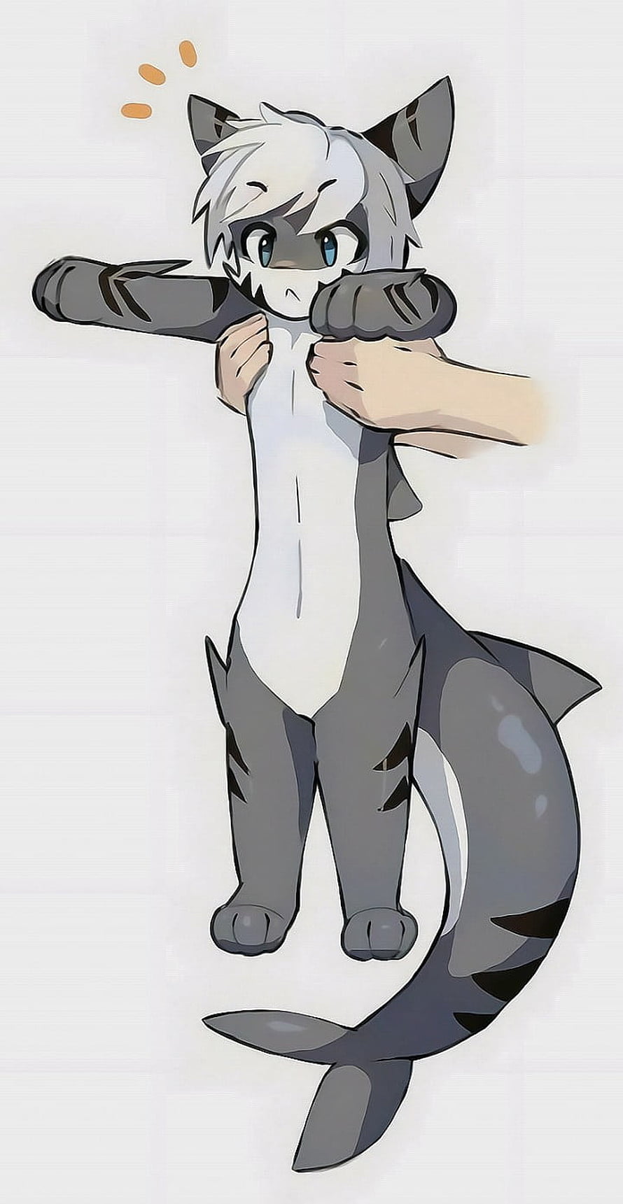 Cute Anime Furry Character With Tiger Shark Tail Being Held By Human Hands HD phone wallpaper