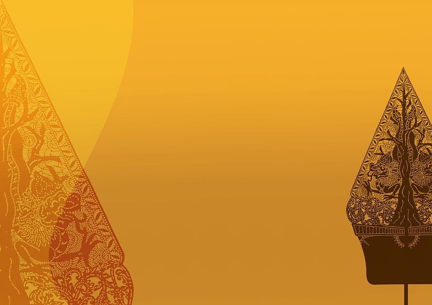 Traditional Indonesian Wayang Shadow Puppet Silhouettes on Warm Golden Background HD wallpaper