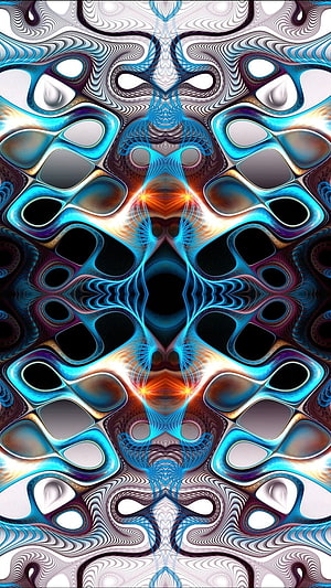 Symmetrical Electric Blue Fluid Waves and Abstract Digital Pattern HD phone wallpaper