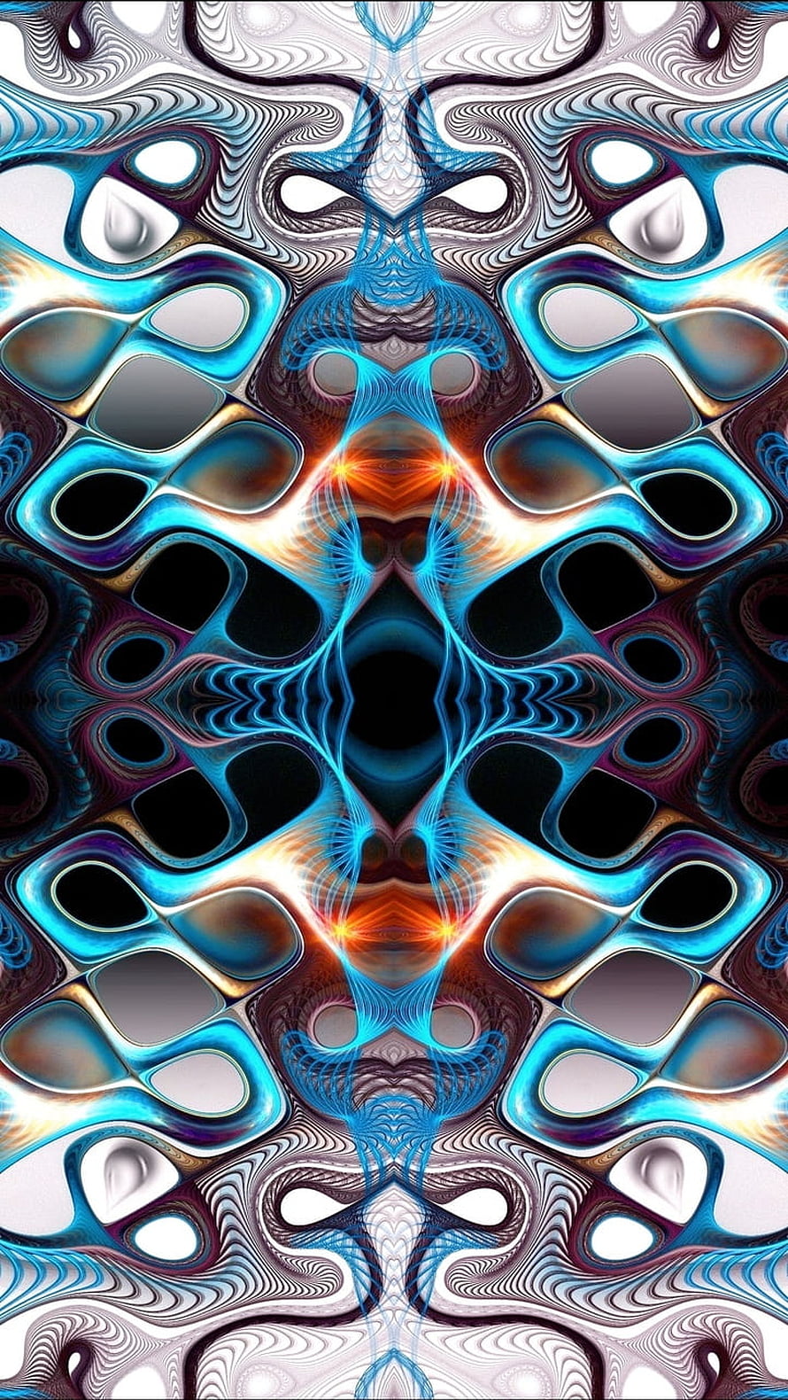 Symmetrical Electric Blue Fluid Waves and Abstract Digital Pattern HD phone wallpaper