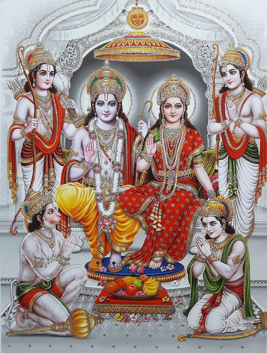 Ram Darbar Traditional Indian Deity Painting with Hanuman and Divine Figures, god, Ram Darbar HD phone wallpaper