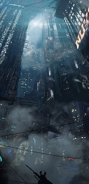 Blade Runner 2049 Futuristic Cityscape with Neon Lights and Foggy Atmosphere HD phone wallpaper