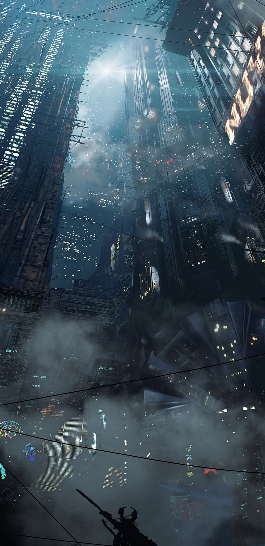Blade Runner 2049 Futuristic Cityscape with Neon Lights and Foggy Atmosphere HD phone wallpaper