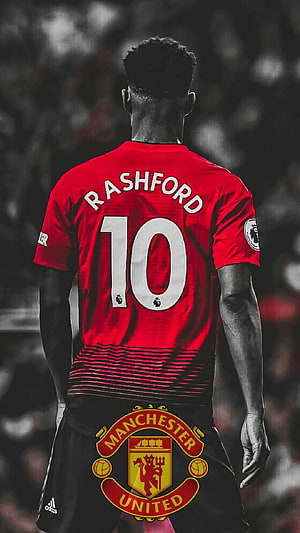Marcus Rashford Manchester United Number 10 Jersey Back View Wallpaper HD phone wallpaper