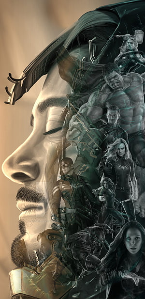 Avengers Endgame Concept Art Featuring Tony Stark, Captain America, Thor, Hulk, and Black Widow HD phone wallpaper