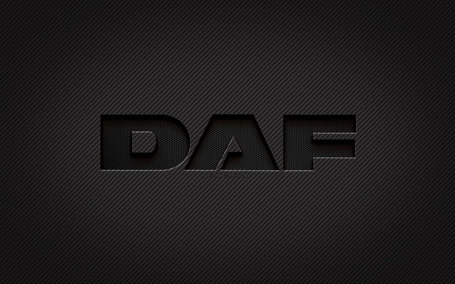 DAF Brand Logo on Dark Carbon Fiber Texture with Grunge Industrial Style HD wallpaper