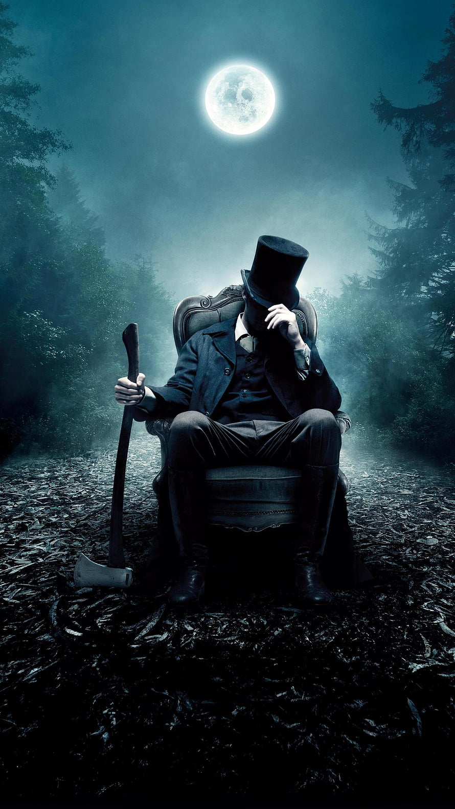 Abraham Lincoln Vampire Hunter Cinematic Poster with Axe and Top Hat Under Full Moon HD phone wallpaper