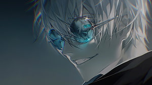 Satoru Gojo Anime Character Close-Up With Round Glasses And Blue Eyes HD wallpaper