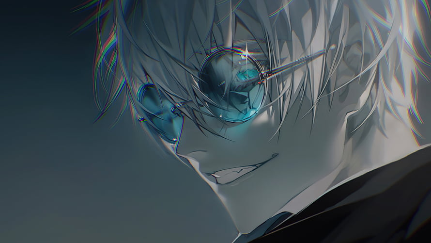 Satoru Gojo Anime Character Close-Up With Round Glasses And Blue Eyes HD wallpaper