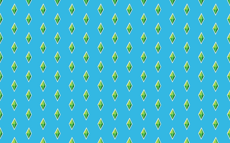 The Sims 3 Plumbob Pattern Wallpaper on Cyan Background HD wallpaper