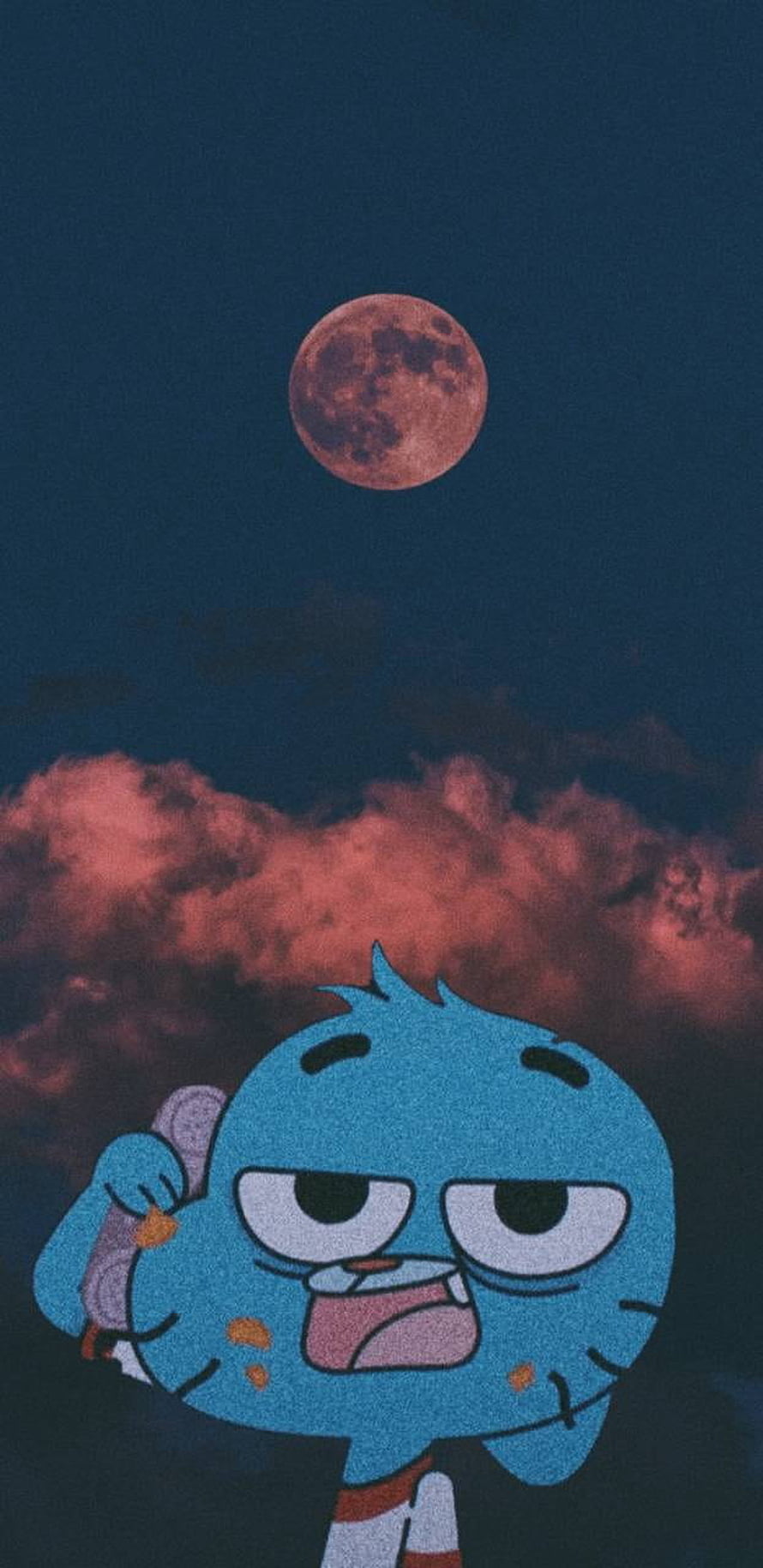 Gumball Watterson Staring at a Blood Moon in a Moody Night Sky HD phone wallpaper