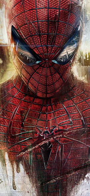 Spider-Man Close-Up Portrait with Textured Red Suit and Web Pattern HD phone wallpaper