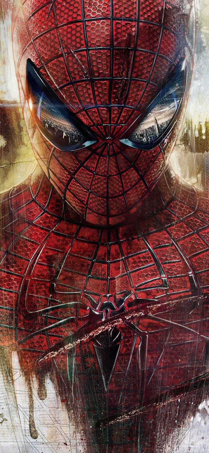 Spider-Man Close-Up Portrait with Textured Red Suit and Web Pattern HD phone wallpaper