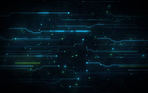 Dark Digital Circuit Board Pattern with Glowing Blue and Green Data Lines HD wallpaper