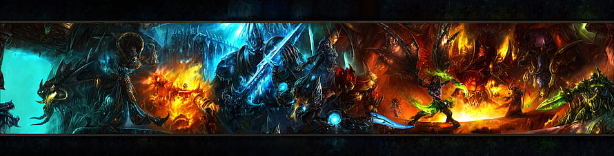 Epic Fantasy Battle Scene with Armored Warriors and Fiery Demons in Dark Landscape HD wallpaper